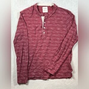 Billy Reid Medium Heather Red Mock Collar Henley Long Sleeve Button Shirt